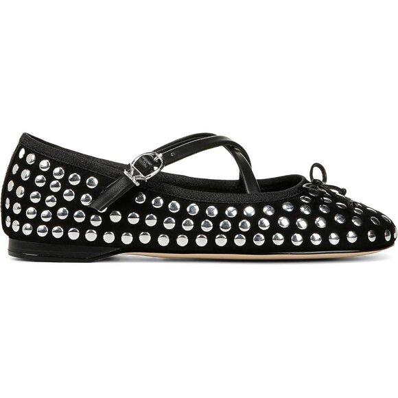 Circus NY by Sam Edelman Women's Black Metal Stud Fabric Cross Strap Ballet Flat - Picture 5 of 6